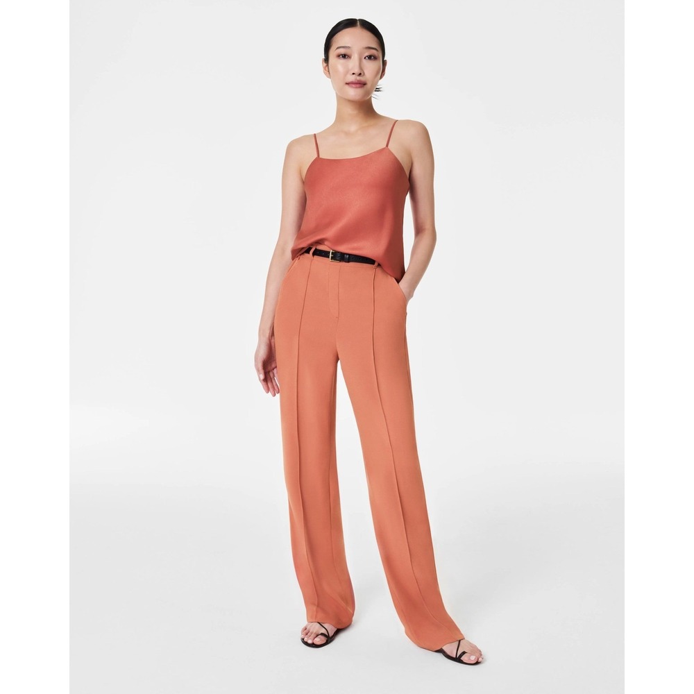 Spanx Crepe Straight Leg Trouser Sedona Orange Brown Pants Womens Medium Petite